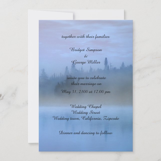 Invitation mariage de paysage forestier bleu poussiéreux (Devant)