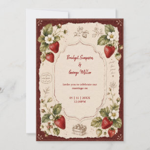 Invitation Mariage de paysan botanique à la fraise victorienn