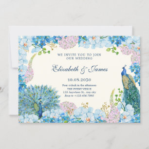Invitation Mariage de pecock orchidée à fleurs bleues