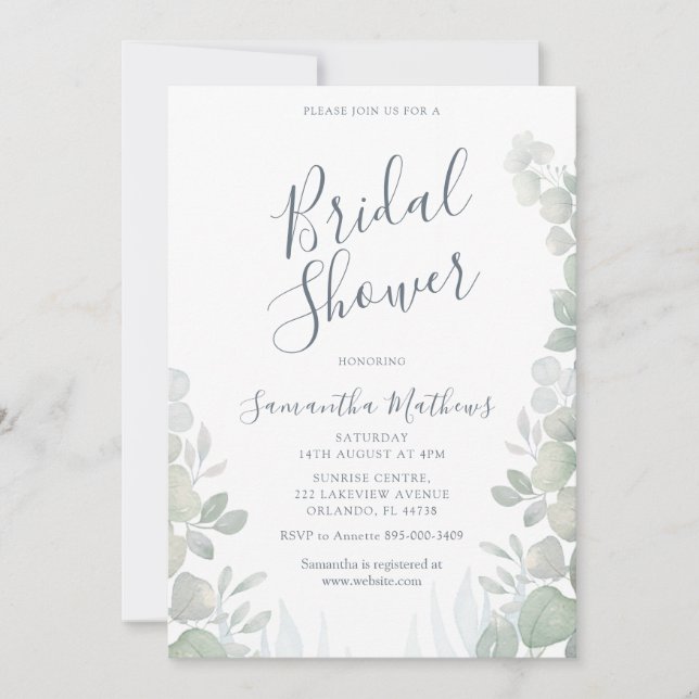 Invitation Mariage de peinture à l'aquarelle d'eucalyptus Sho (Devant)