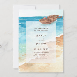 Invitation Mariage de peinture d'aquarelle bleu mer