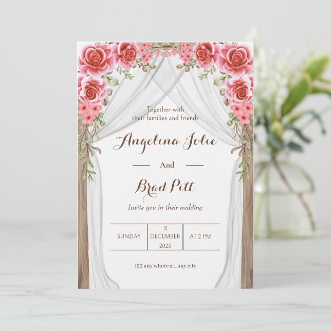 Invitation Mariage de peinture florale du rideau de magenta (Debout devant)