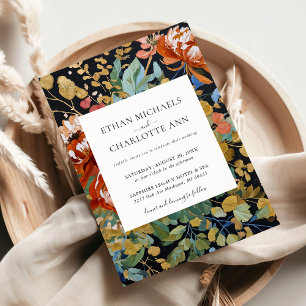 Invitation Mariage de peinture florale en or de Burnt Orange