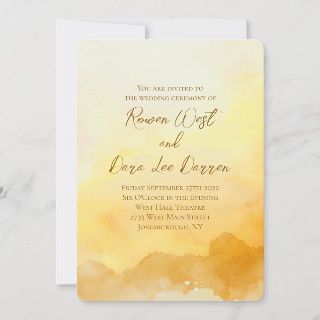 Invitation Mariage de peinture Ombre orange jaune aquarelle (Devant)
