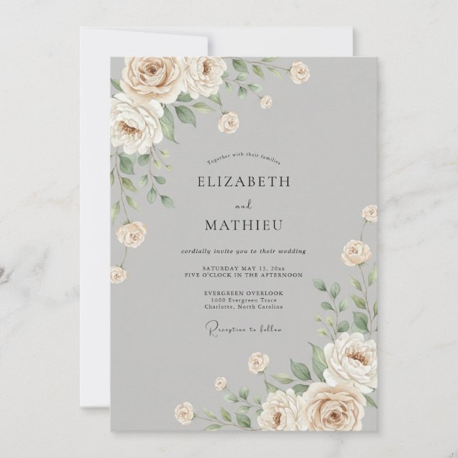 Invitation Mariage de Peonie Champagne Argenté (Devant)