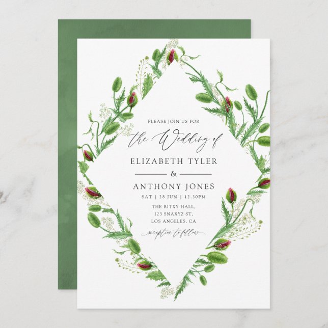 Invitation Mariage de pépites rose aquarelle (Devant / Derrière)