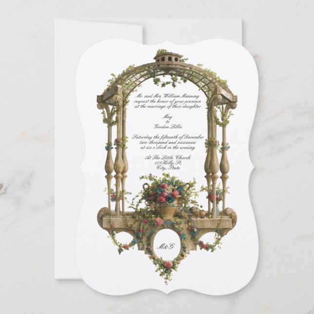 Invitation Mariage de pergola florale de couleur de style roc (Devant)