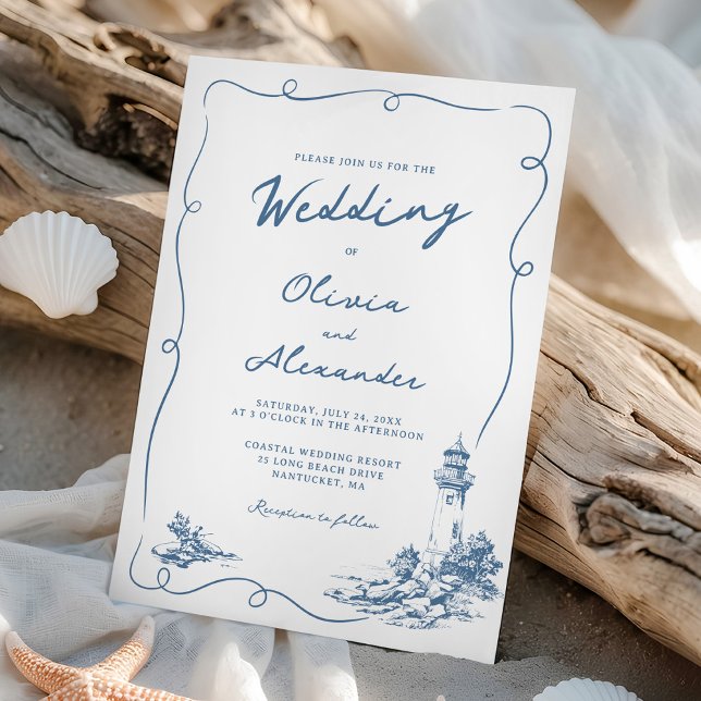 Invitation Mariage de Phare Côtiers Dessinés à la Main Fantai (Créateur téléchargé)