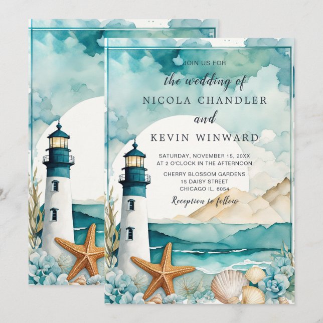 Invitation Mariage de phare nautique (Devant / Derrière)