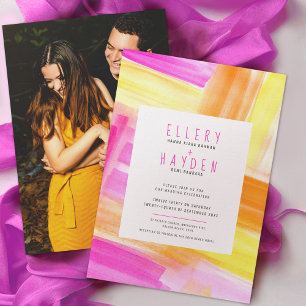 Invitation Mariage de photo couleur jaune rose d'art abstrait