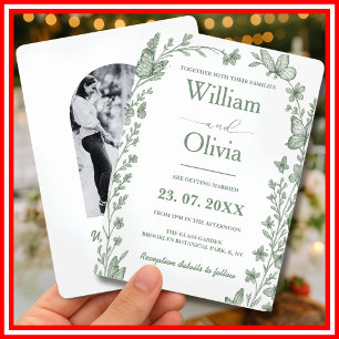 Invitation Mariage de photo de fleur sauvage vert sauge