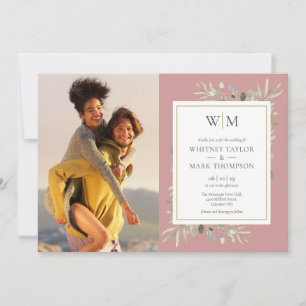 Invitation Mariage de photo de monogramme de rose poussiéreus