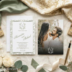 Invitation Mariage de photo de monogramme floral de toile de 