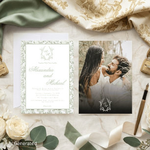 Invitation Mariage de photo de monogramme floral de toile de 