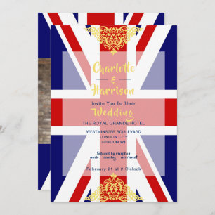 Invitation Mariage de photo en bleu rouge Union Jack