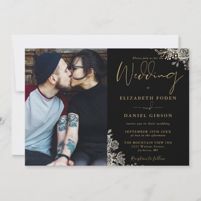 Invitation Mariage de photo floral de roses gothiques noires  (Devant)