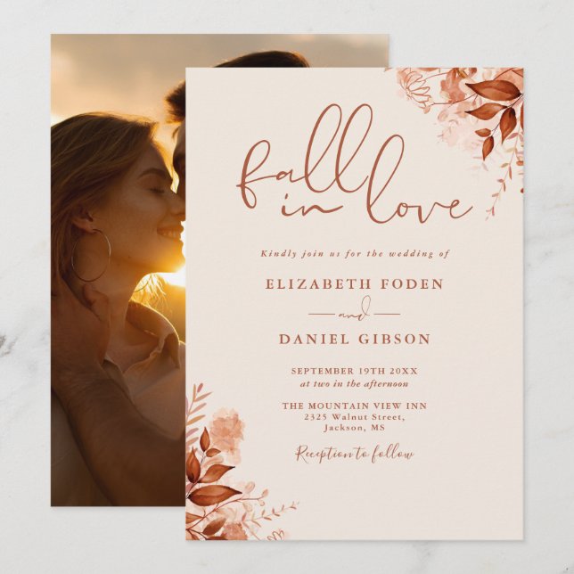 Invitation Mariage de photo florale rustique de coup de foudr (Devant / Derrière)