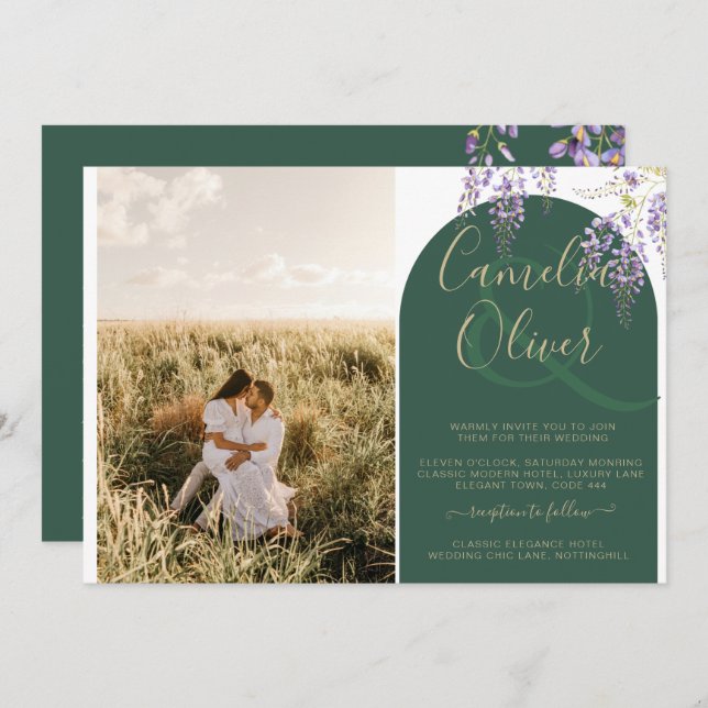 Invitation Mariage de PHOTO tout-en-1 Budget Wisteria QR Code (Devant / Derrière)