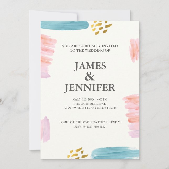 Invitation Mariage de pinceau rose et bleu (Devant)