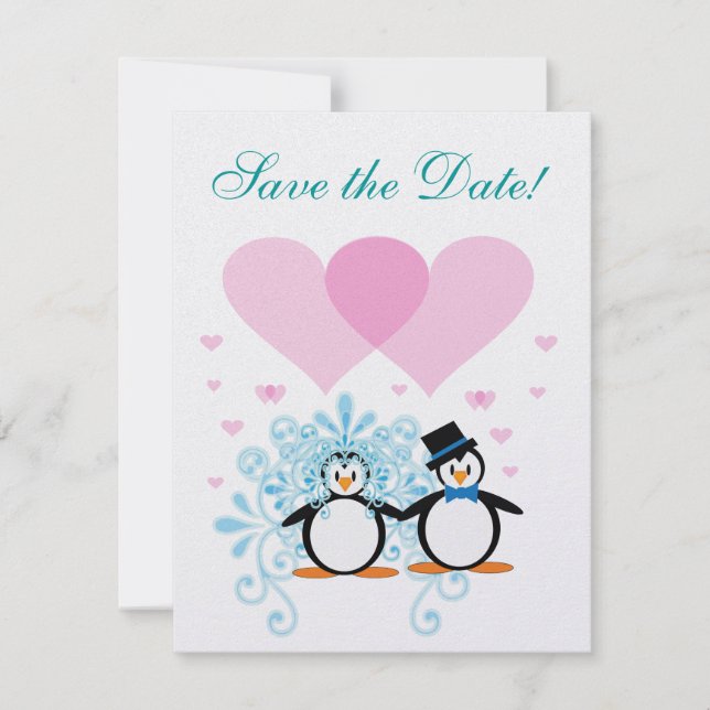 Invitation Mariage de pingouin, retenez la date (Devant)