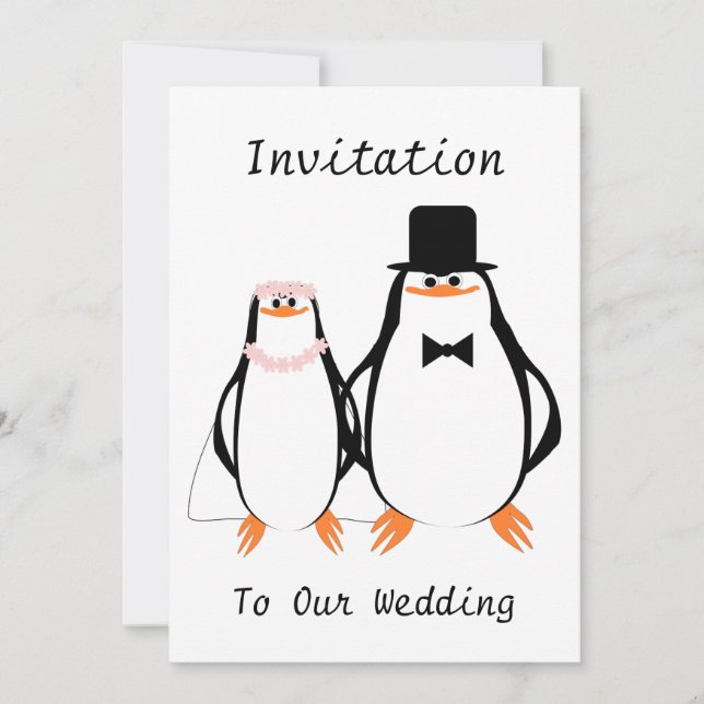 Invitation Mariage de pingouins noirs et blancs (Devant)