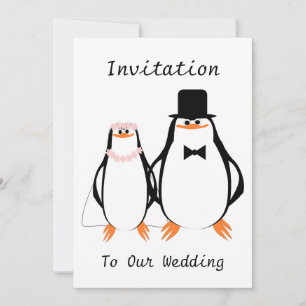 Invitation Mariage de pingouins noirs et blancs