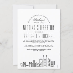 Invitation Mariage de Pittsburgh   Ligne Skyline Déco Moderne