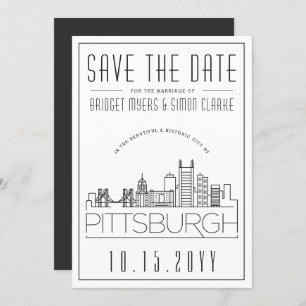 Invitation Mariage de Pittsburgh Ligne Skyline stylisée Enre