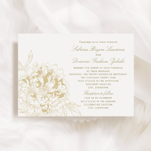 Invitation Mariage de pivoine à calligraphie dorée