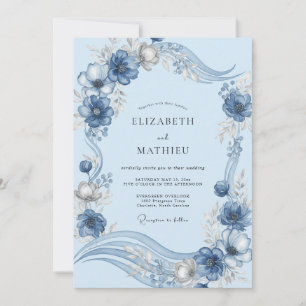 Invitation Mariage de Pivoine Bleue Poudrée