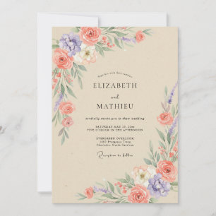 Invitation Mariage de pivoine lilas corail
