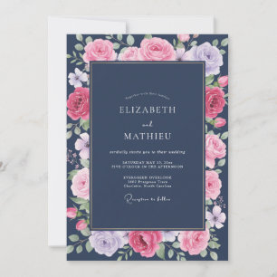 Invitation Mariage de Pivoine Magenta de Minuit