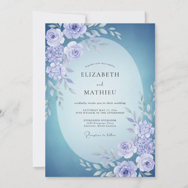 Invitation Mariage de Pivoine Pérywinkle Azur (Devant)