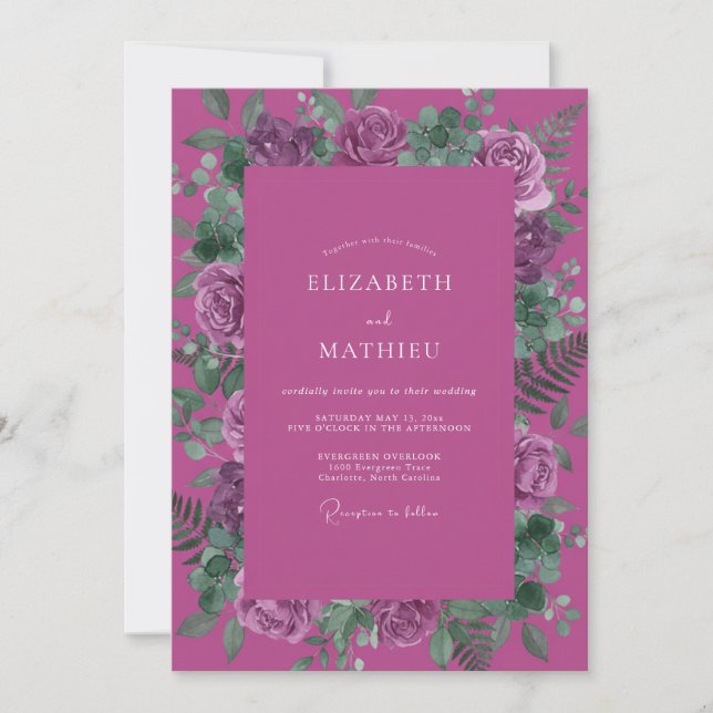 Invitation Mariage de Pivoine Pourpre Magenta (Devant)