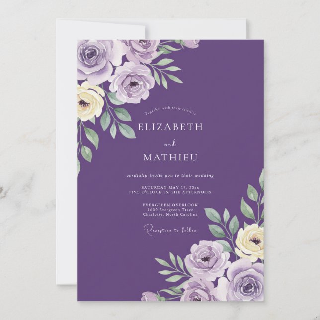 Invitation Mariage de pivoine pourpre profond de prairie (Devant)