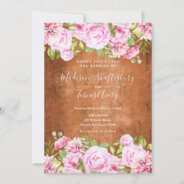 Invitation Mariage de pivoine rose pâle de verdure rustique (Devant)