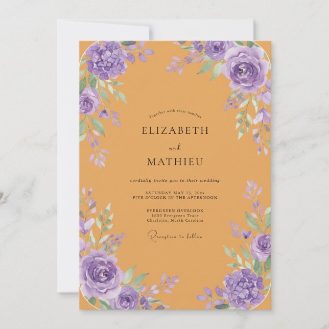 Invitation Mariage de Pivoine Violette au Miel (Devant)