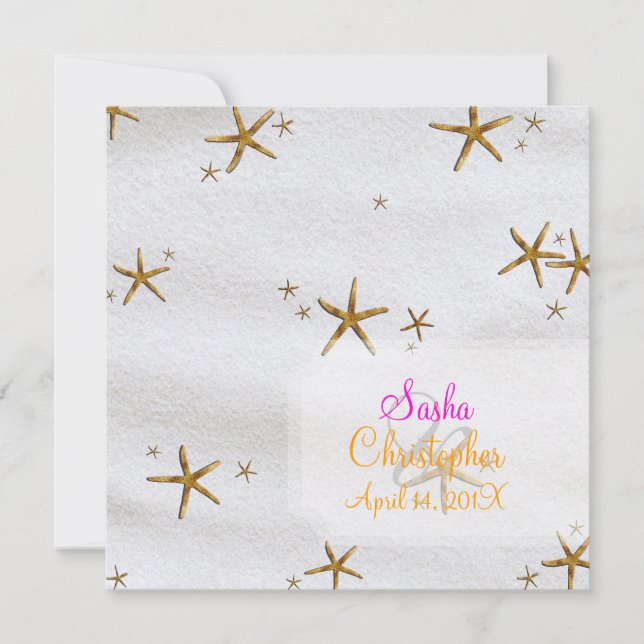 Invitation Mariage de PixDezines Starfish+sable blanc/plage (Devant)