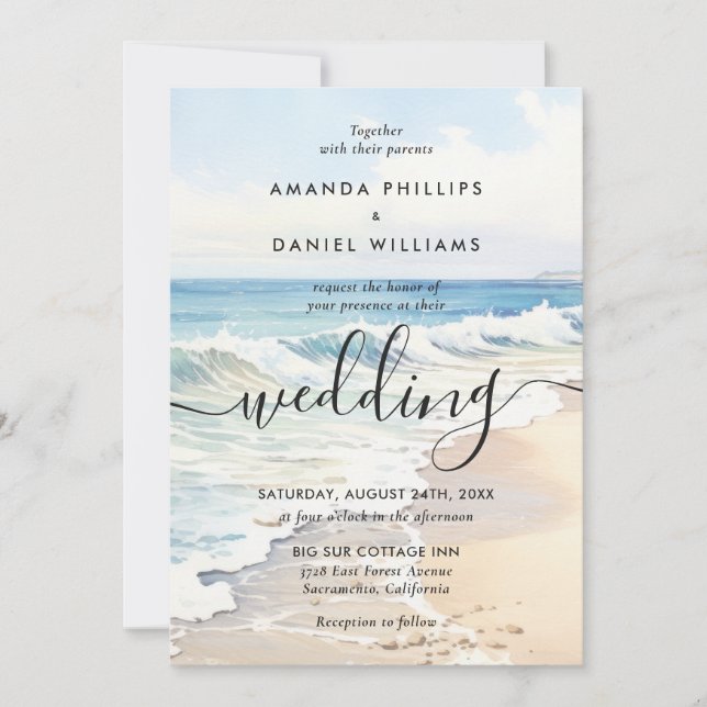 Invitation Mariage de plage à destination de vaguelettes à l' (Devant)