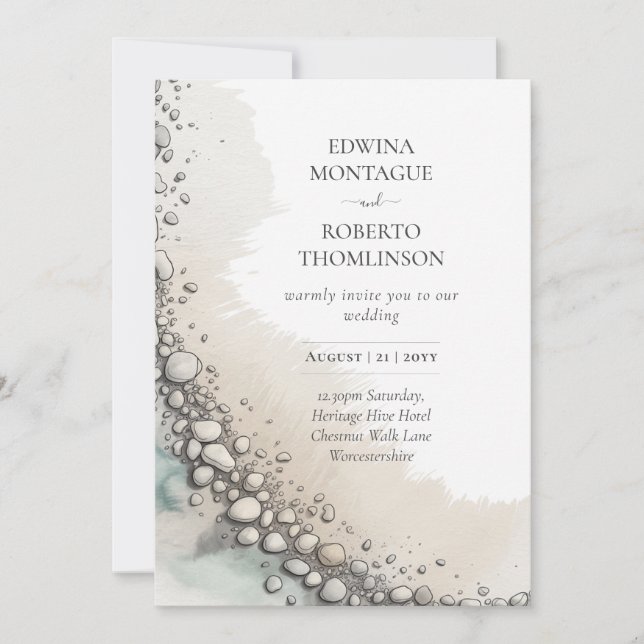 Invitation Mariage de plage à HHS Coastal Pebble Shore Waterc (Devant)
