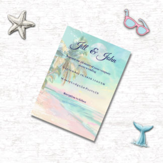 Invitation Mariage de plage à l'aquarelle au coucher du solei