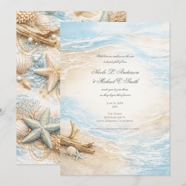 Invitation Mariage de plage à l'aquarelle aux marées éternell (Devant / Derrière)