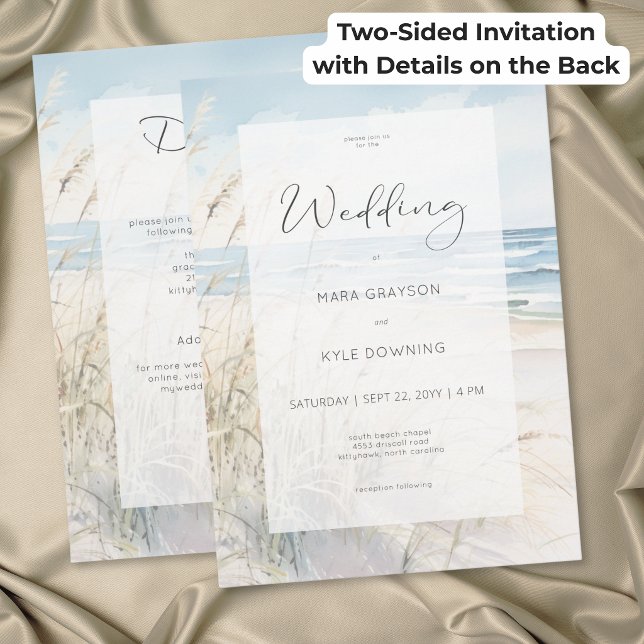Invitation Mariage de plage à l'aquarelle moderne en bord de  (Modern Seaside Watercolor Beach Wedding Two Sided Invitation)