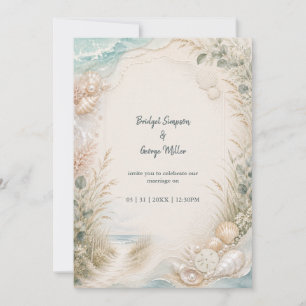 Invitation Mariage de plage à l'aquarelle romantique sur la c