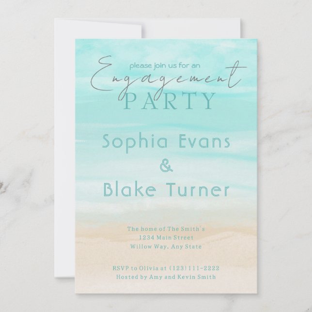 Invitation Mariage de plage abstrait moderne et fête de fianç (Devant)