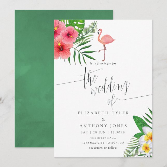 Invitation Mariage de plage Aloha flamant aquarelle (Devant / Derrière)