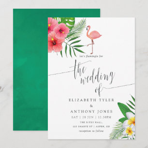 Invitation Mariage de plage Aloha flamant aquarelle