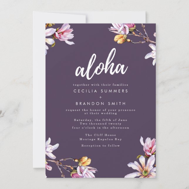 Invitation Mariage de plage aux fleurs tropicales d'Hawaï Alo (Devant)