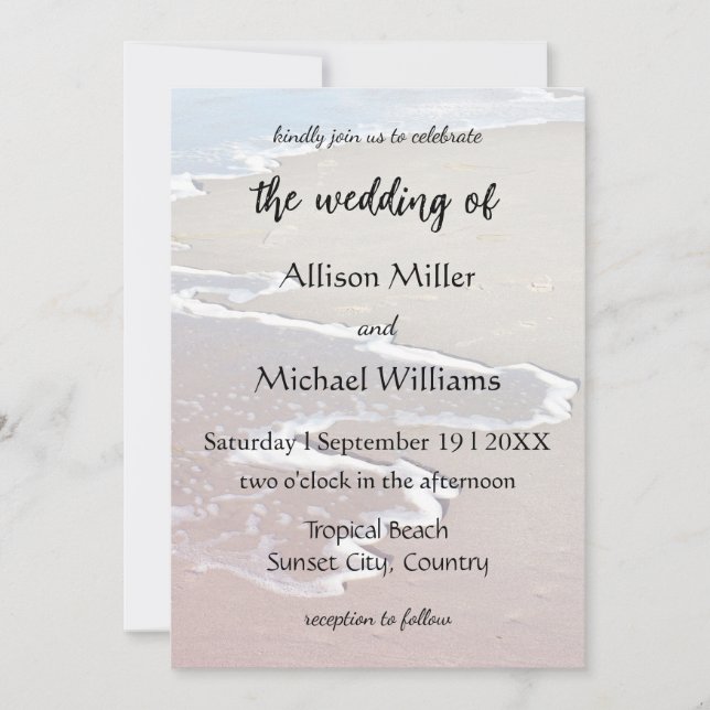 Invitation Mariage de plage aux vagues océaniques pastel (Devant)