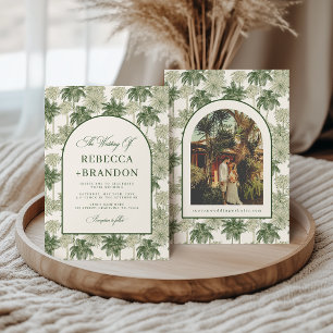 Invitation Mariage de plage avec palmier antique Toile De Jou